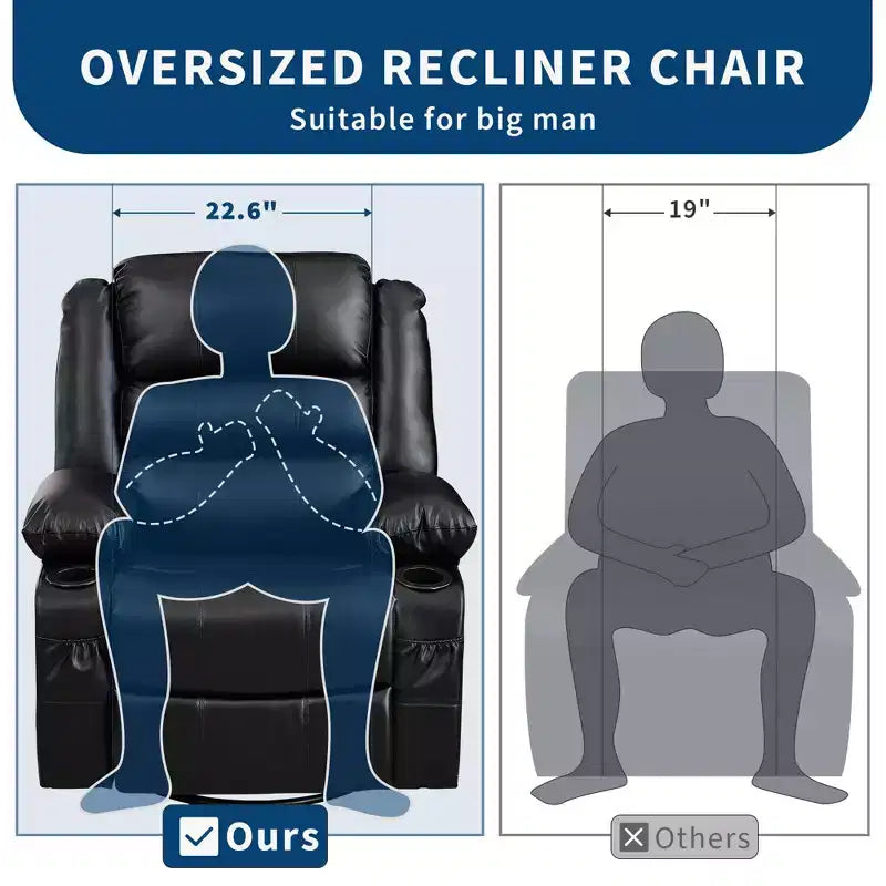 360 Swivel Rocker Recliner Chair for Adults, Wide PU Leather Nursery Glider with Cup Holder, Comfy Deep Seat Single Sofa for Living Room