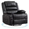 360 Swivel Rocker Recliner Chair for Adults, Wide PU Leather Nursery Glider with Cup Holder, Comfy Deep Seat Single Sofa for Living Room