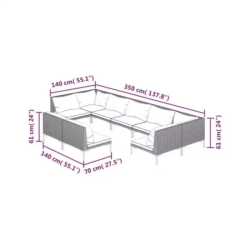 vidaXL Juego de Muebles de Jardín Gris Oscuro