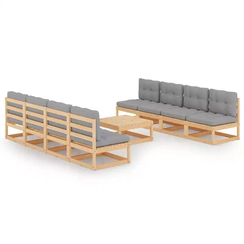 vidaXL Patio Lounge Set Gray Cushions Solid Pinewood and Fabric Large