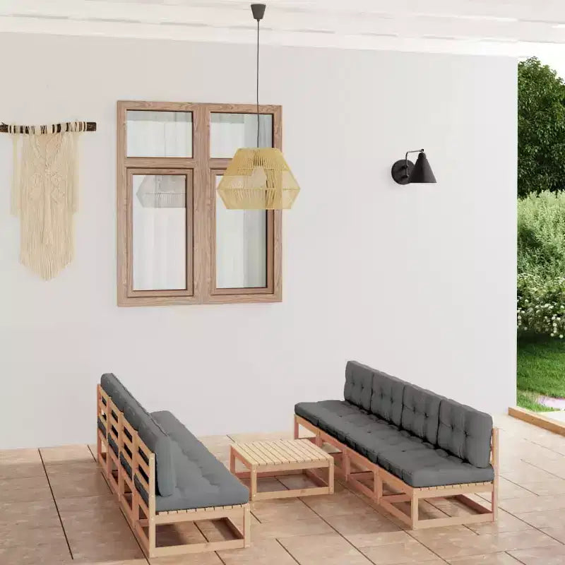 vidaXL Juego de Salón para Patio Cojines Grises Madera de Pino Maciza y Tela Grande
