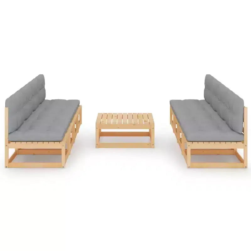 vidaXL Juego de Salón para Patio Cojines Grises Madera de Pino Maciza y Tela Grande