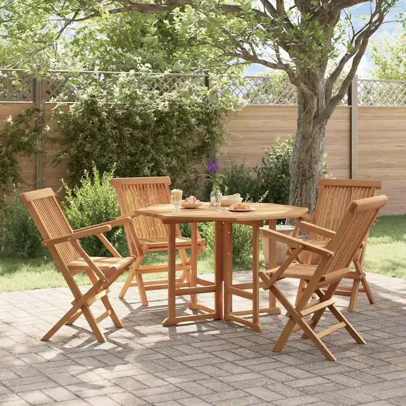 vidaXL Juego de comedor de exterior de teca natural Teca finamente lijada Madera dura Medium