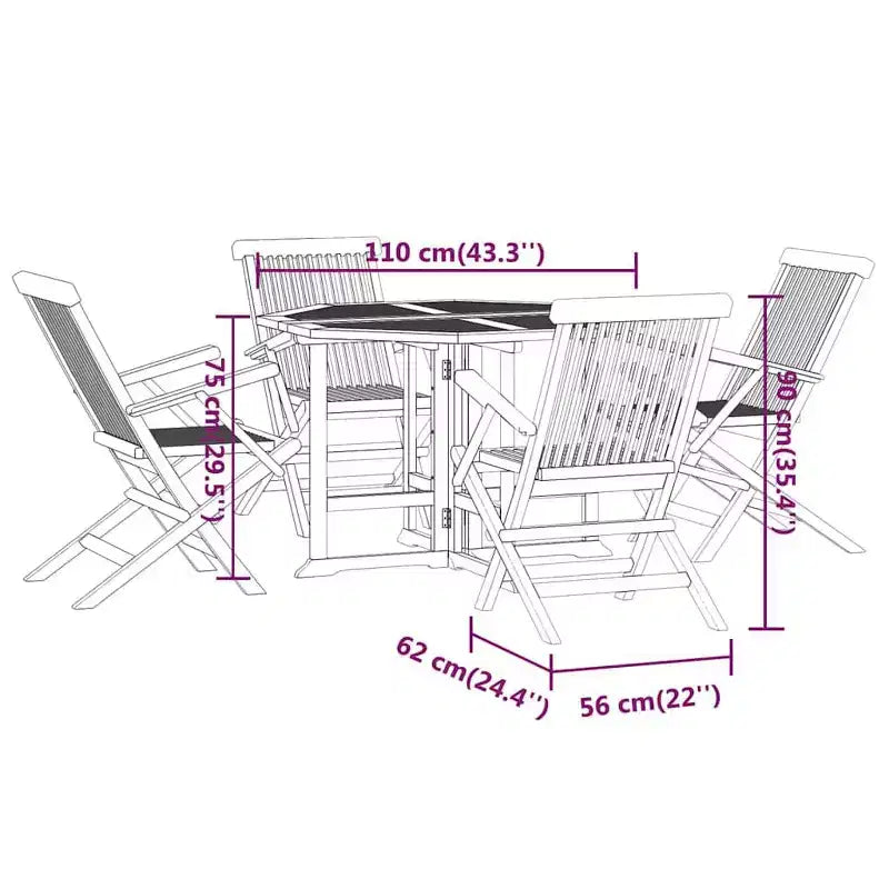 vidaXL Juego de comedor de exterior de teca natural Teca finamente lijada Madera dura Medium