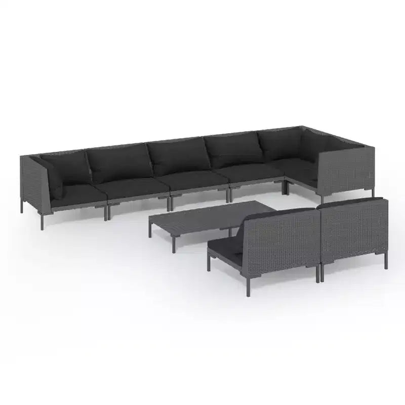 vidaXL Garden Lounge Set Dark Grey Powder-coated steel, half-round PE rattan