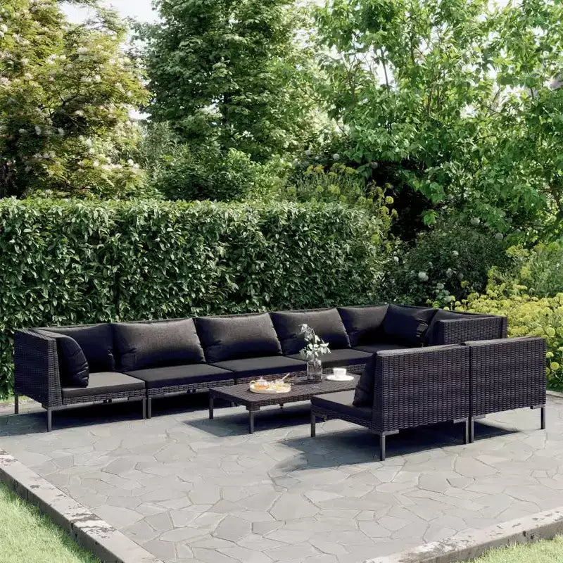 vidaXL Conjunto de Salón de Jardín de Acero con Recubrimiento de Polvo Gris Oscuro, Ratán PE Redondo Medio
