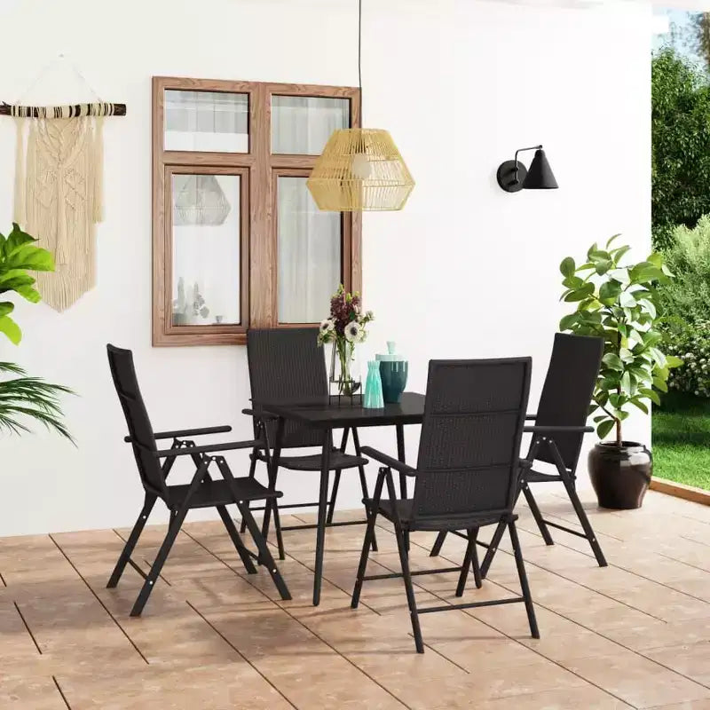 vidaXL Juego de comedor de ratán PE negro, aluminio, cristal, acero, 5 piezas