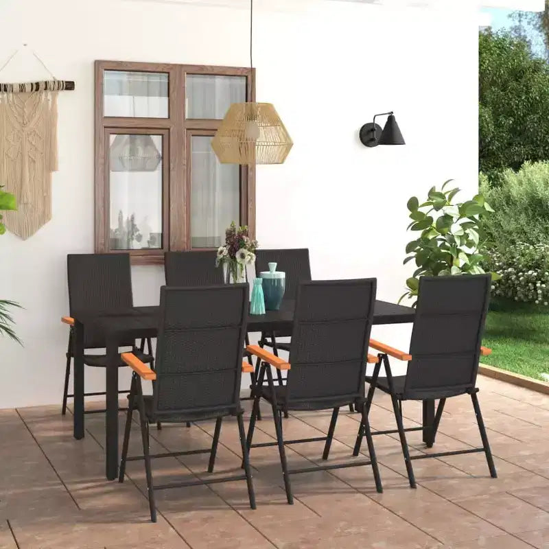 vidaXL Juego de comedor de 7 piezas de ratán PE, aluminio, y WPC negro y marrón