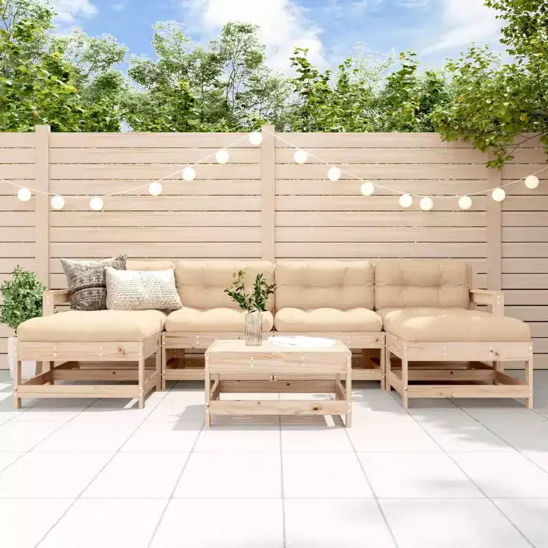 vidaXL Juego de salón de jardín Madera natural Madera de pino maciza Modular de 7 piezas