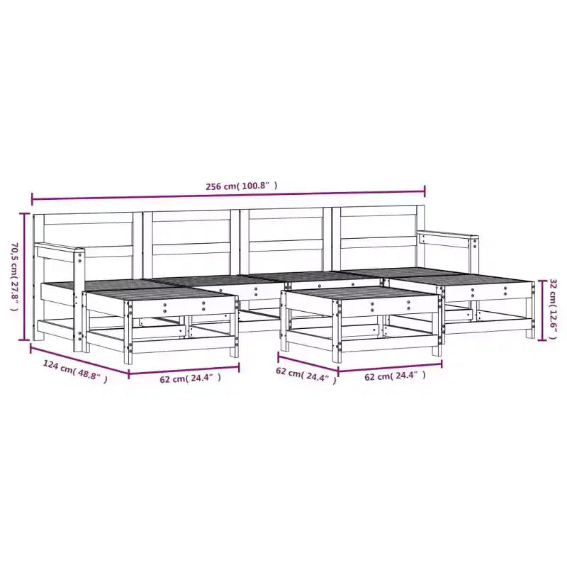 vidaXL Juego de salón de jardín Madera natural Madera de pino maciza Modular de 7 piezas