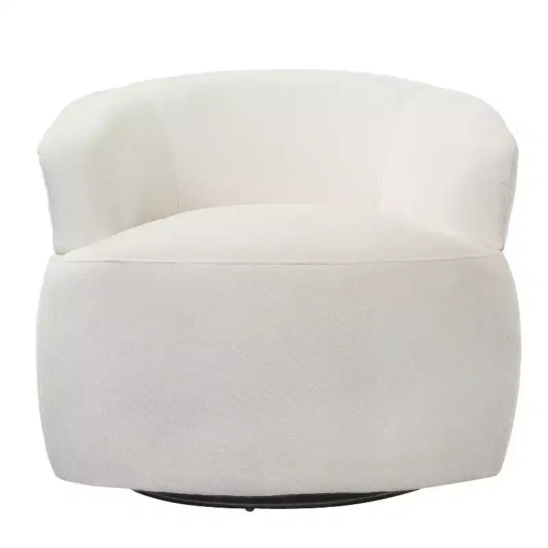 Sillón giratorio moderno, diseño de barril, estructura de madera y patas de metal