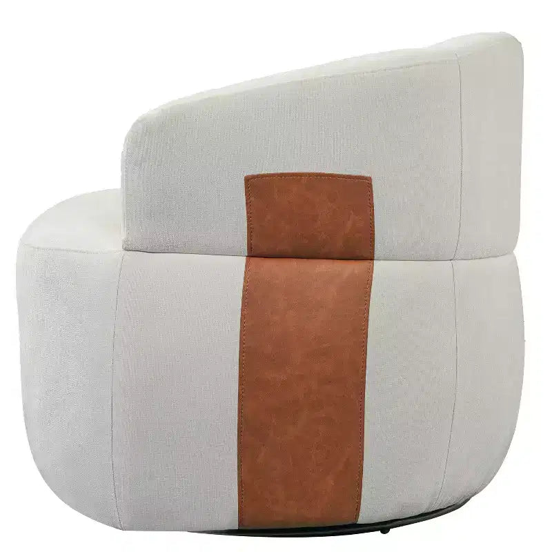Sillón giratorio moderno, diseño de barril, estructura de madera y patas de metal