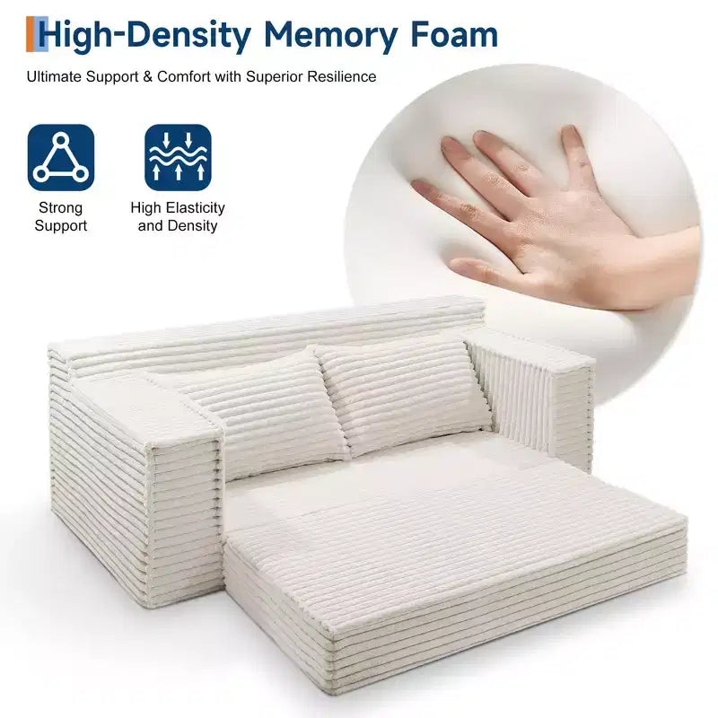 75 Inch Loveseat Sleeper Sofa, Convertible Futon Couch Bed with 2 Pillows, Boneless Pull Out Sofa for Living Room Bedroom, No Assembly