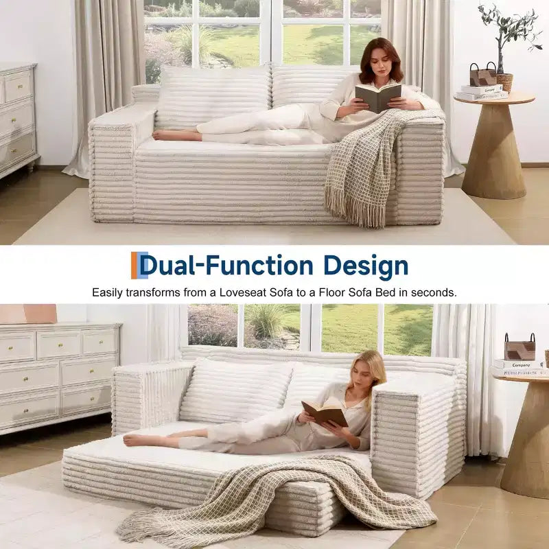 75 Inch Loveseat Sleeper Sofa, Convertible Futon Couch Bed with 2 Pillows, Boneless Pull Out Sofa for Living Room Bedroom, No Assembly