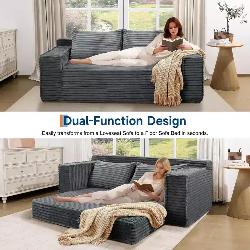 75 Inch Loveseat Sleeper Sofa, Convertible Futon Couch Bed with 2 Pillows, Boneless Pull Out Sofa for Living Room Bedroom, No Assembly