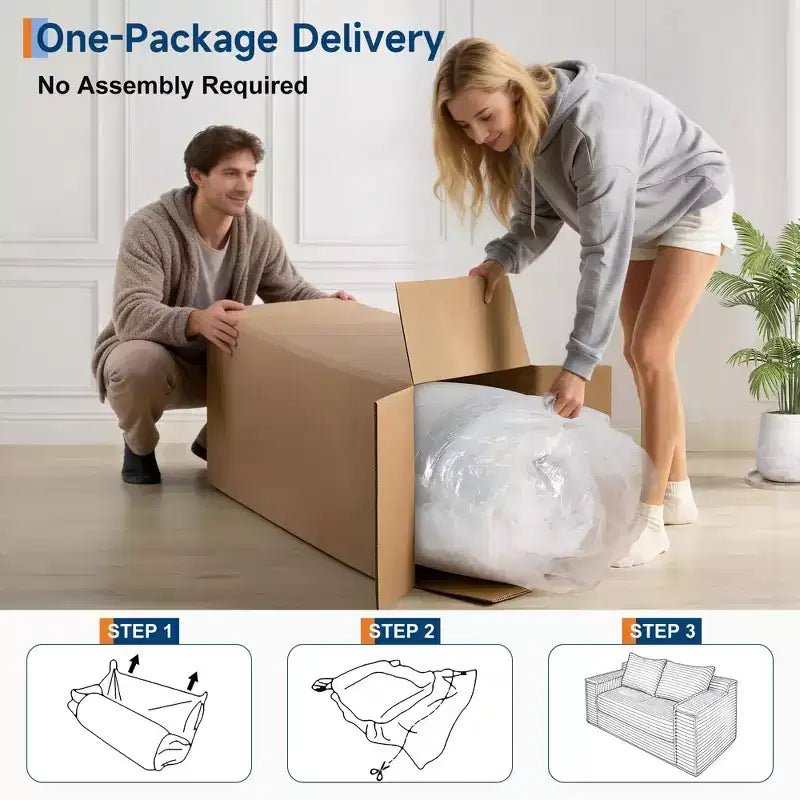 75 Inch Loveseat Sleeper Sofa, Convertible Futon Couch Bed with 2 Pillows, Boneless Pull Out Sofa for Living Room Bedroom, No Assembly
