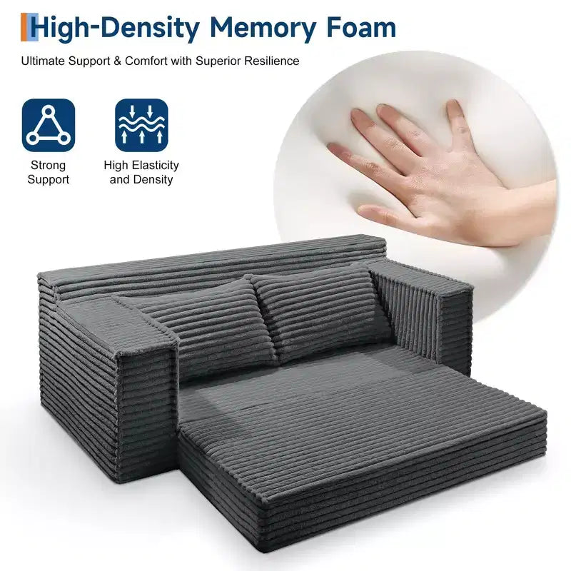 75 Inch Loveseat Sleeper Sofa, Convertible Futon Couch Bed with 2 Pillows, Boneless Pull Out Sofa for Living Room Bedroom, No Assembly