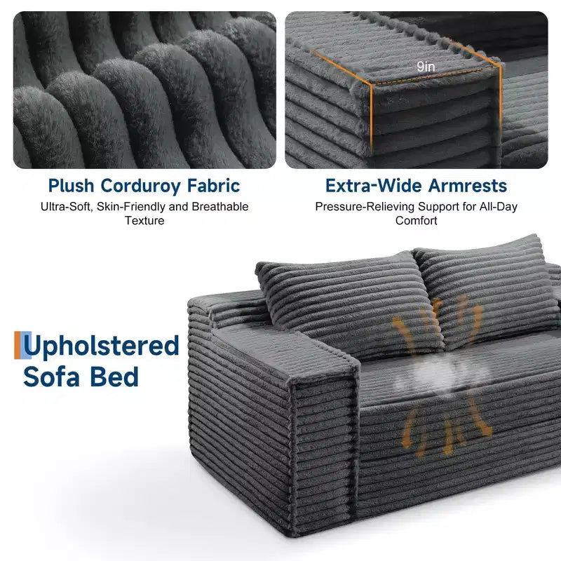 75 Inch Loveseat Sleeper Sofa, Convertible Futon Couch Bed with 2 Pillows, Boneless Pull Out Sofa for Living Room Bedroom, No Assembly