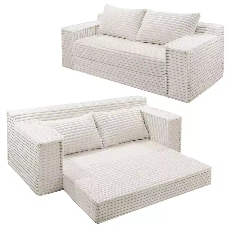 75 Inch Loveseat Sleeper Sofa, Convertible Futon Couch Bed with 2 Pillows, Boneless Pull Out Sofa for Living Room Bedroom, No Assembly