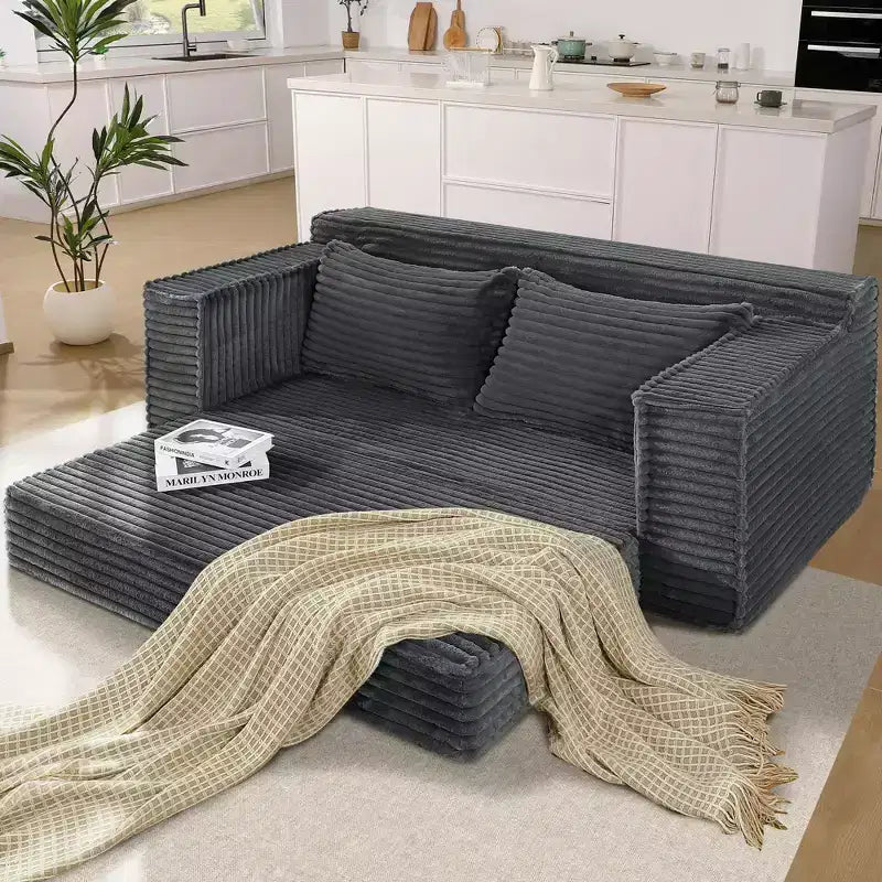 75 Inch Loveseat Sleeper Sofa, Convertible Futon Couch Bed with 2 Pillows, Boneless Pull Out Sofa for Living Room Bedroom, No Assembly