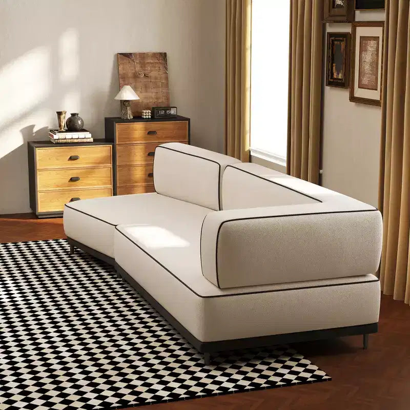 Luck Live 95.27 Modern Fabric Sectional Sofa, High-Density Foam Cushions, Solid Wood & Plywood Frame, Metal Legs
