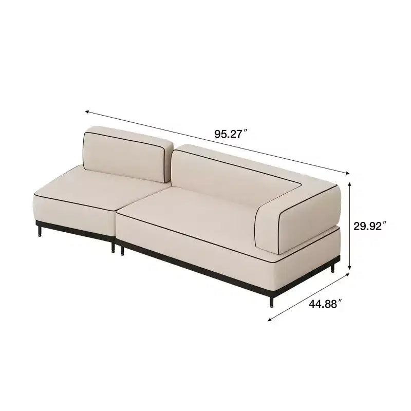 Luck Live 95.27 Modern Fabric Sectional Sofa, High-Density Foam Cushions, Solid Wood & Plywood Frame, Metal Legs