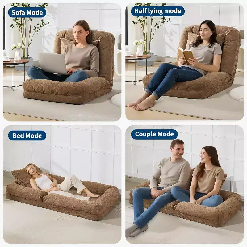 Convertible Human Dog Bed, Lazy Sofa Bed with Adjustable Backrest 5 Positions, Bean Bag Lounge Chair, Large Pet Bed with Metal Frame, for Living Room