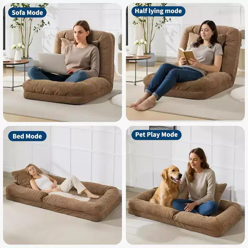 Convertible Human Dog Bed, Lazy Sofa Bed with Adjustable Backrest 5 Positions, Bean Bag Lounge Chair, Large Pet Bed with Metal Frame, for Living Room