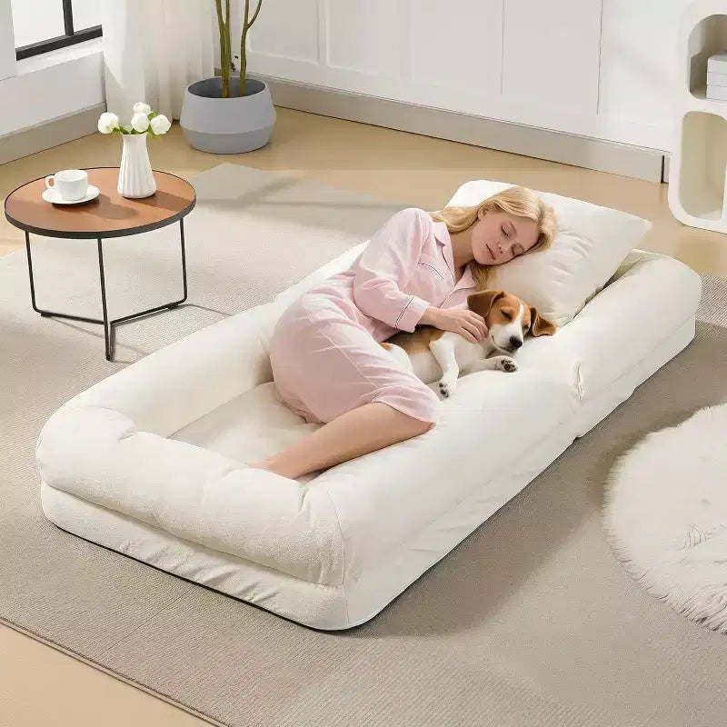 Convertible Human Dog Bed, Lazy Sofa Bed with Adjustable Backrest 5 Positions, Bean Bag Lounge Chair, Large Pet Bed with Metal Frame, for Living Room