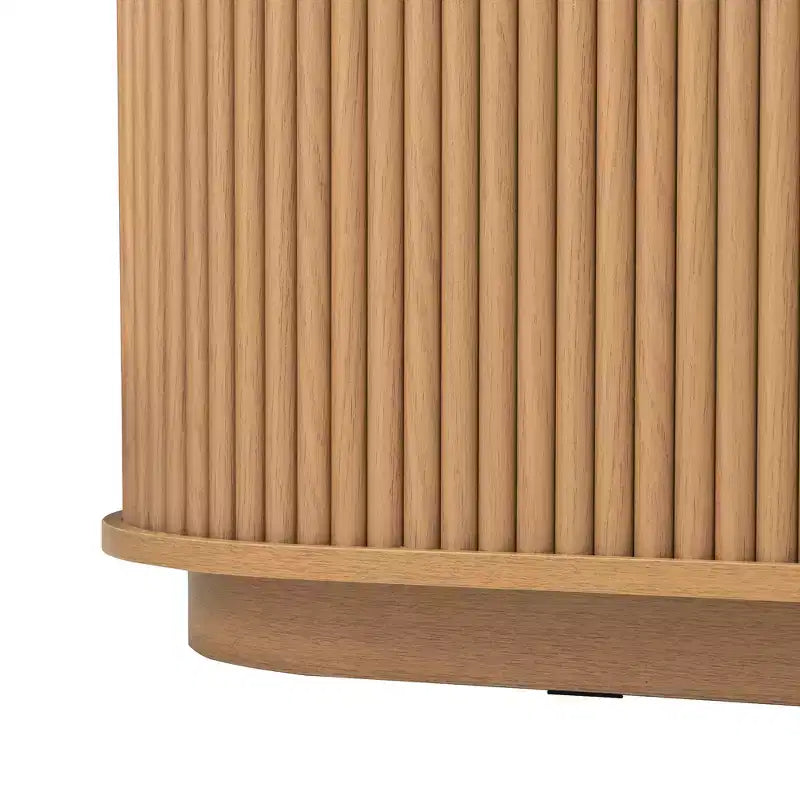 Mueble de TV Rústico Vintage con Puertas Correderas de Lamas de Madera, Consola Multimedia Acanalada de Granja de 75" con Cajón (Veta de Madera Natural)