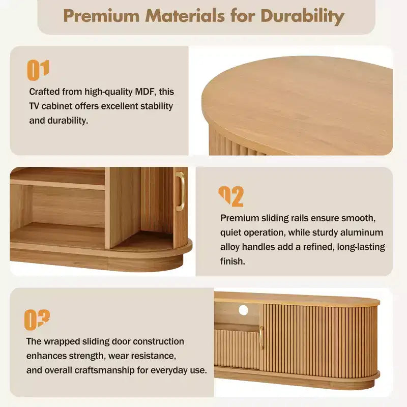 Mueble de TV Rústico Vintage con Puertas Correderas de Lamas de Madera, Consola Multimedia Acanalada de Granja de 75" con Cajón (Veta de Madera Natural)
