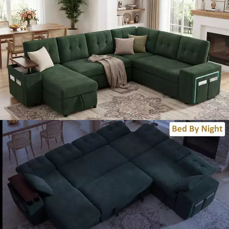 Dyonery 112 Modular Sectional Sleeper Sofa with Pull Out Bed,U-Shaped Sectional Couch with Storage,Extra Wide & Deep Seat Couches for Living Room