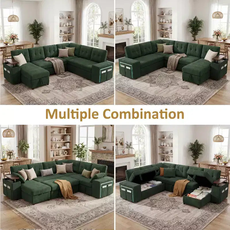 Dyonery 112 Modular Sectional Sleeper Sofa with Pull Out Bed,U-Shaped Sectional Couch with Storage,Extra Wide & Deep Seat Couches for Living Room