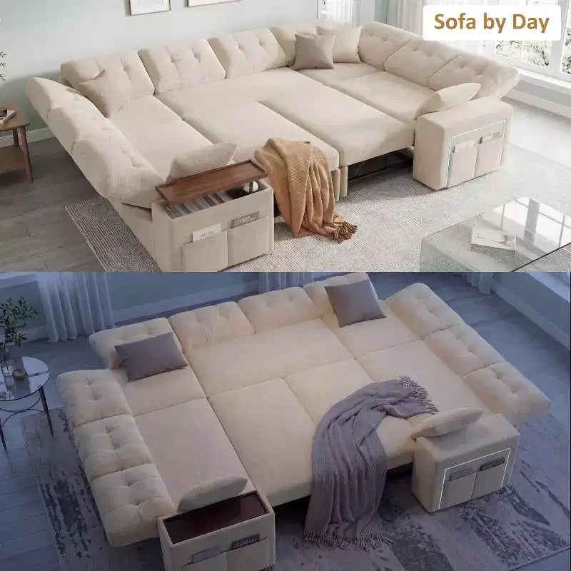 Dyonery 112 Modular Sectional Sleeper Sofa with Pull Out Bed,U-Shaped Sectional Couch with Storage,Extra Wide & Deep Seat Couches for Living Room