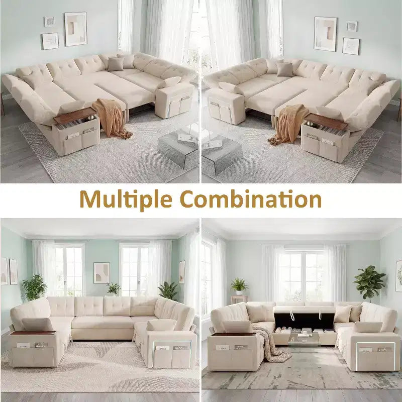Dyonery 112 Modular Sectional Sleeper Sofa with Pull Out Bed,U-Shaped Sectional Couch with Storage,Extra Wide & Deep Seat Couches for Living Room