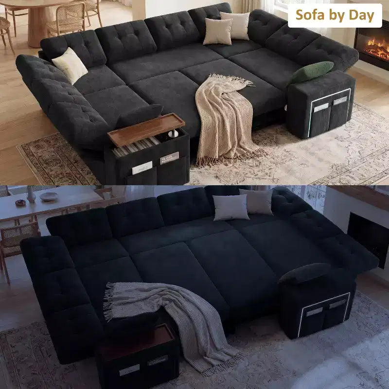Dyonery 112 Modular Sectional Sleeper Sofa with Pull Out Bed,U-Shaped Sectional Couch with Storage,Extra Wide & Deep Seat Couches for Living Room