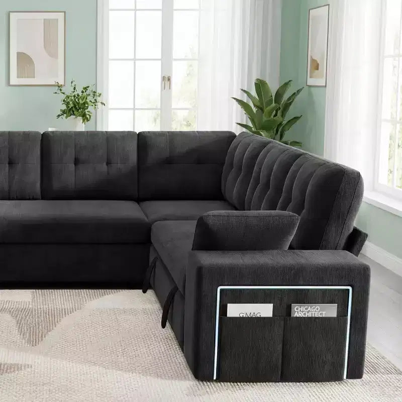 Dyonery 112 Modular Sectional Sleeper Sofa with Pull Out Bed,U-Shaped Sectional Couch with Storage,Extra Wide & Deep Seat Couches for Living Room
