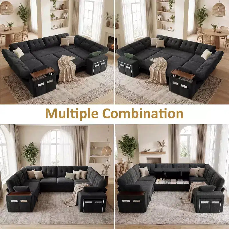Dyonery 112 Modular Sectional Sleeper Sofa with Pull Out Bed,U-Shaped Sectional Couch with Storage,Extra Wide & Deep Seat Couches for Living Room