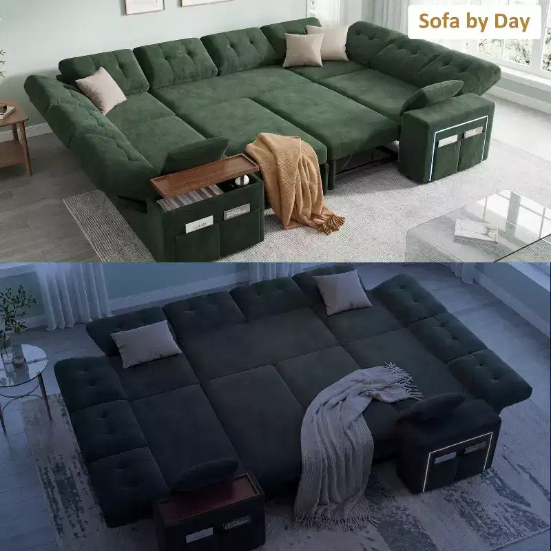 Dyonery 112 Modular Sectional Sleeper Sofa with Pull Out Bed,U-Shaped Sectional Couch with Storage,Extra Wide & Deep Seat Couches for Living Room
