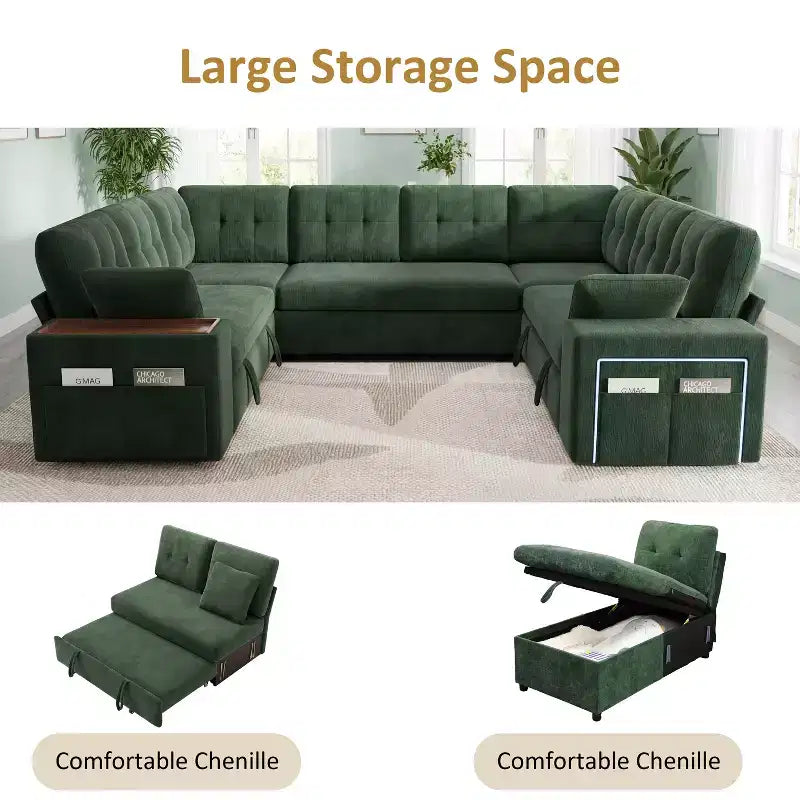 Dyonery 112 Modular Sectional Sleeper Sofa with Pull Out Bed,U-Shaped Sectional Couch with Storage,Extra Wide & Deep Seat Couches for Living Room