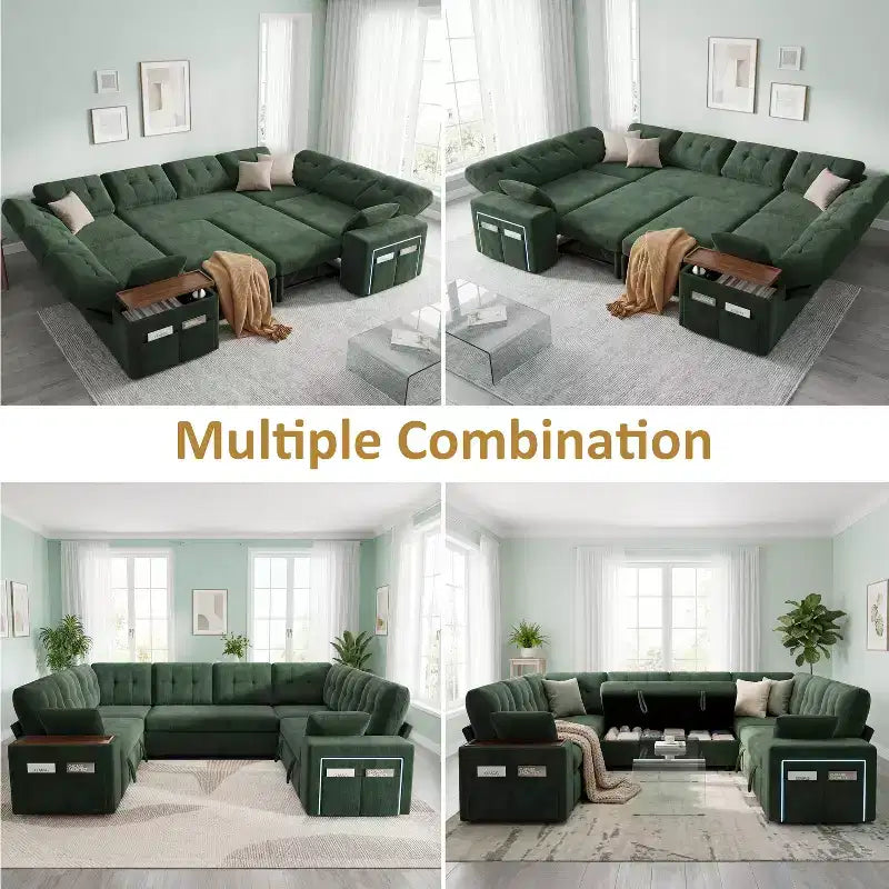 Dyonery 112 Modular Sectional Sleeper Sofa with Pull Out Bed,U-Shaped Sectional Couch with Storage,Extra Wide & Deep Seat Couches for Living Room