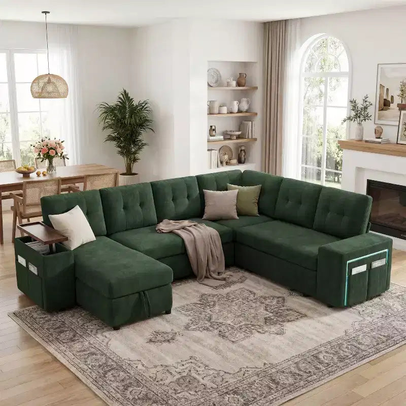 Sofá cama seccional modular Dyonery 112 con cama extraíble, sofá seccional en forma de U con almacenamiento, sofás de asiento extra ancho y profundo para sala de estar