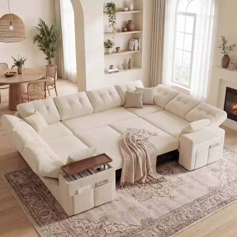 Sofá cama seccional modular Dyonery 112 con cama extraíble, sofá seccional en forma de U con almacenamiento, sofás de asiento extra ancho y profundo para sala de estar
