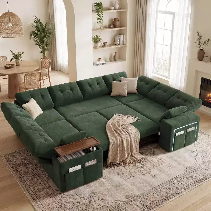 Sofá cama seccional modular Dyonery 112 con cama extraíble, sofá seccional en forma de U con almacenamiento, sofás de asiento extra ancho y profundo para sala de estar