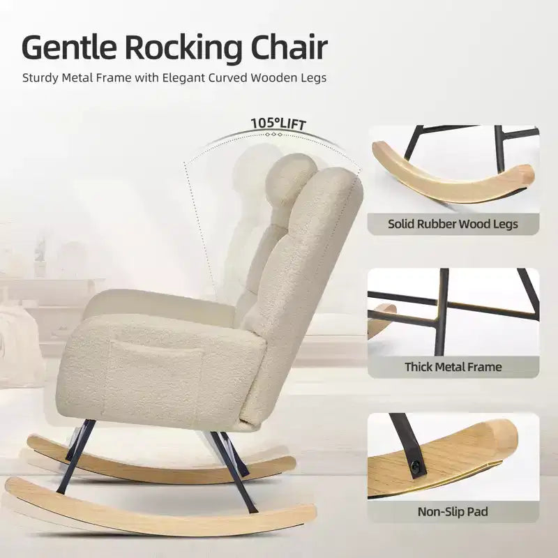 Armchair for Adults, Reading Chair Rocking Chair with Ottoman, Glider Rocking Chair with High Backrest, Nursery