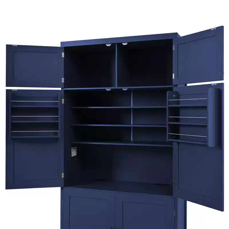 Mueble Despensa Alto de Cocina con Enchufes, Armario Grande Independiente con Soporte para Microondas, Cajones, Estantes, Botelleros y Estante en la Puerta