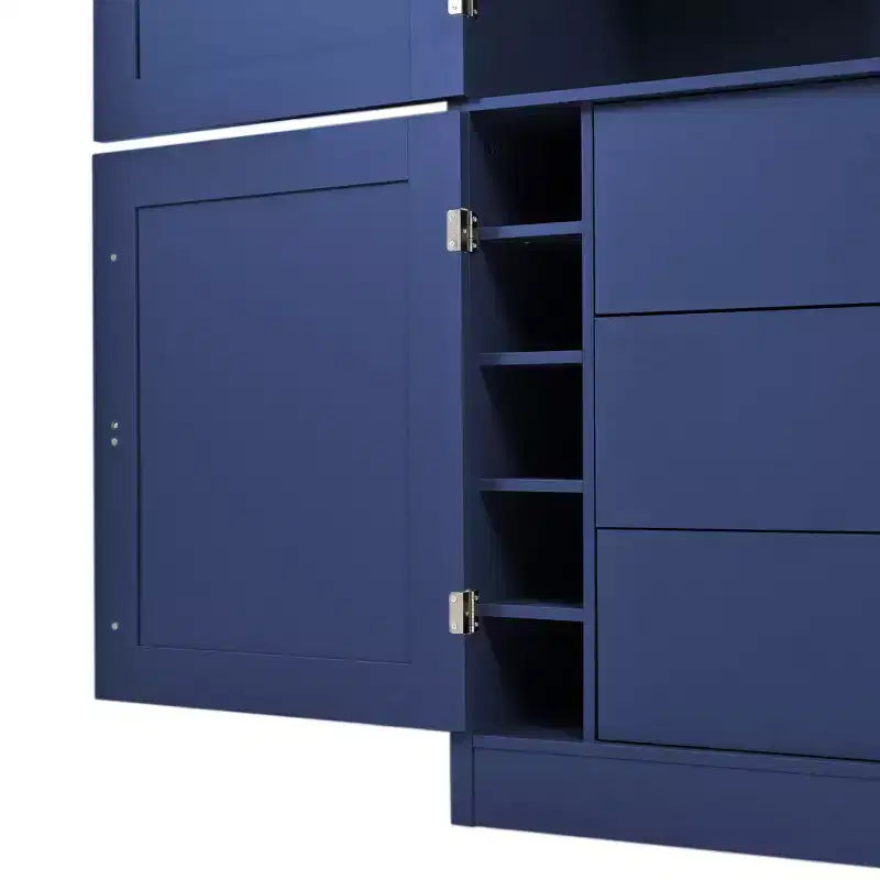 Mueble Despensa Alto de Cocina con Enchufes, Armario Grande Independiente con Soporte para Microondas, Cajones, Estantes, Botelleros y Estante en la Puerta