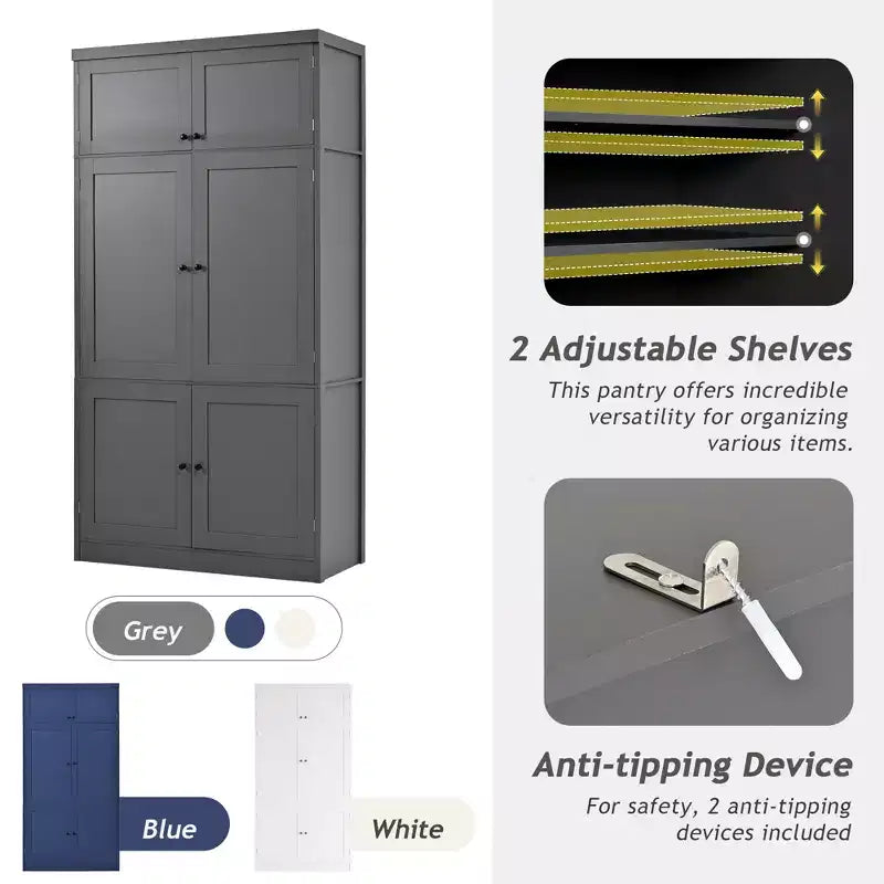 Mueble Despensa Alto de Cocina con Enchufes, Armario Grande Independiente con Soporte para Microondas, Cajones, Estantes, Botelleros y Estante en la Puerta