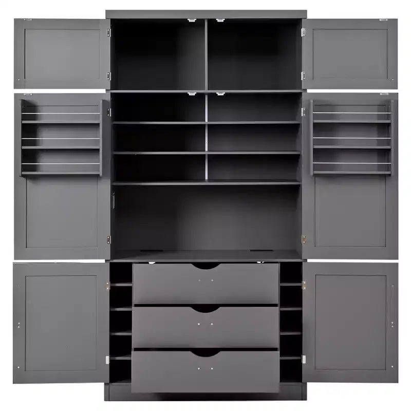 Mueble Despensa Alto de Cocina con Enchufes, Armario Grande Independiente con Soporte para Microondas, Cajones, Estantes, Botelleros y Estante en la Puerta