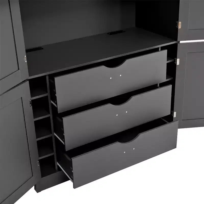 Mueble Despensa Alto de Cocina con Enchufes, Armario Grande Independiente con Soporte para Microondas, Cajones, Estantes, Botelleros y Estante en la Puerta